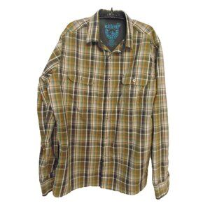 KUHL Eluxur Mens sz Med Green Black Plaid Hiking Mountain Grown L/ S Shirt